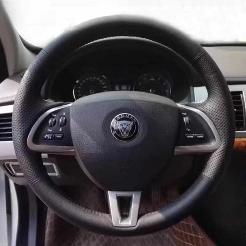 

For Jaguar XF XFS XFR XF Sportbrake XK XKR-S XKR 2012-2015 Hand-stitched non-slip Genuine Leather Car Steering Wheel Cover