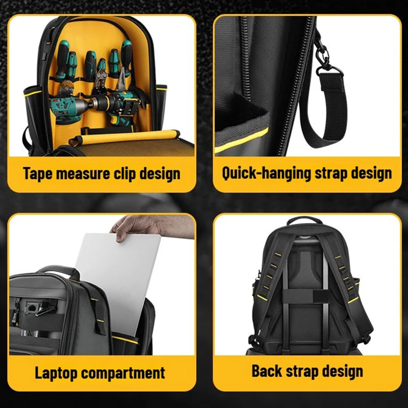GREENER Tool Bag Men's Shoulder Backpack Multifunctional Maintenance Canvas Suitcase Electrician Tool Organizer Durable Portable