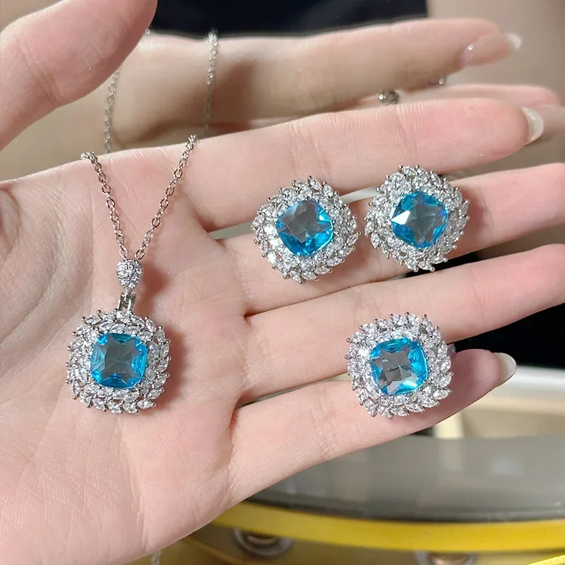 

MDL Moissa!ite style 10*10 Set 18K Princess Pink Plated Vintage Square Wheat Fringe Zirconia Diamond Ring and Earrings