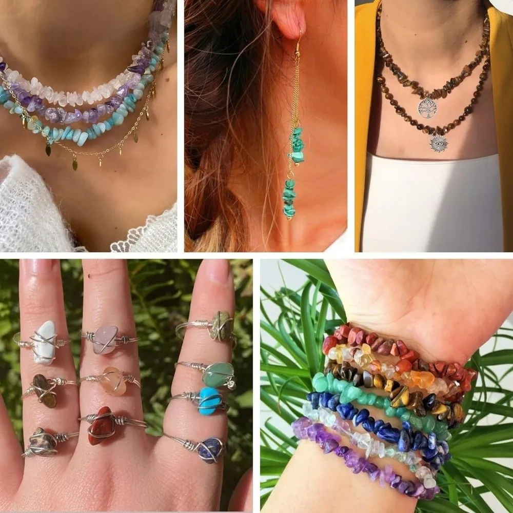Schmuckset zum Basteln mit Steinperlen, handgefertigtes Armband-Set mit unregelmäßig zerkleinerten Steinen, Charms, DIY-Bastelset, DIY-Armband-Set für Mädchen – Detail 4