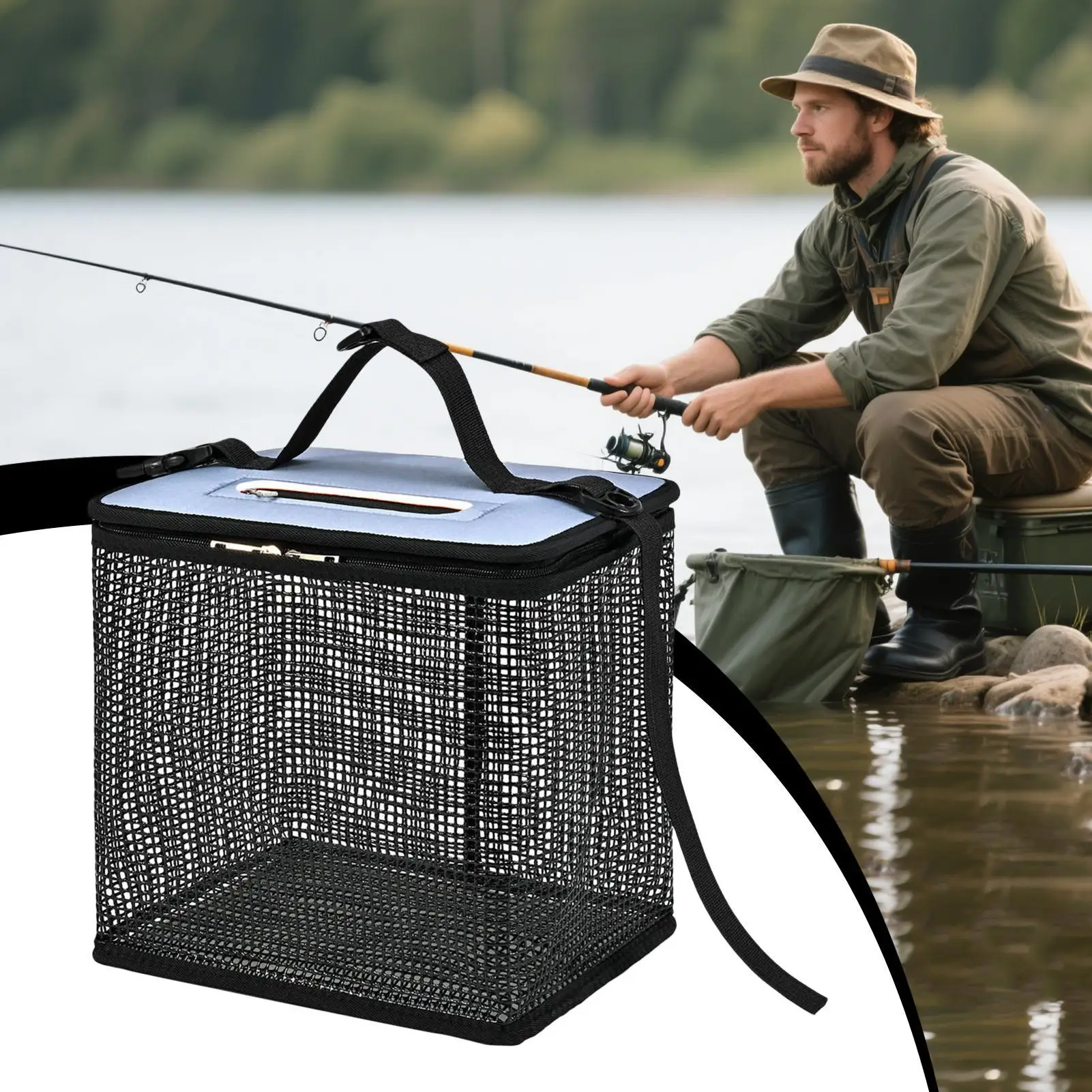 Fish Basket Large Floating Fishing Basket Mesh Net Compact Holder For Crabbing Kayak Boat Camping Outdoor Activities