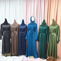 2022 oriente médio turquia sólido multicolorido vestido de cetim abaya dubai vestido muçulmano feminino robe femme musulmane