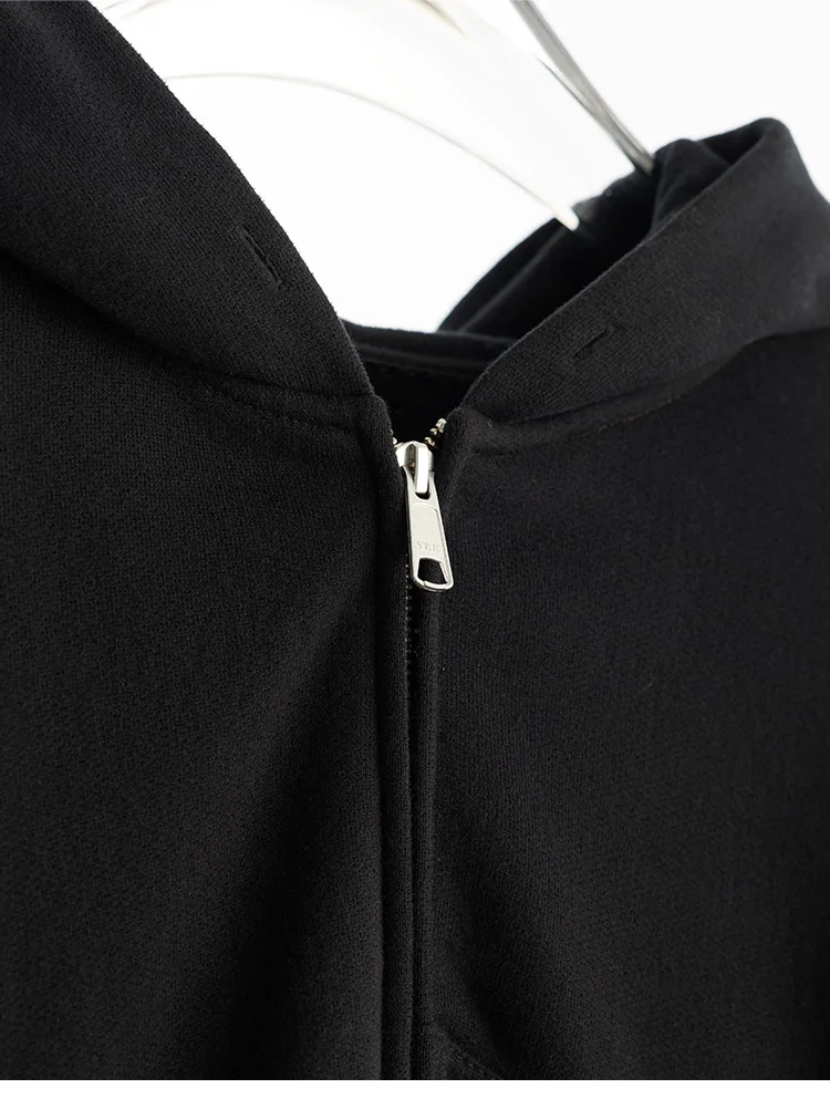 Irregular Sweatshirt~ Black Hooded Sweatshirt Women's Jacket, All-Cotton, Loose Fit, Casual, Slimming, New Autumn Style