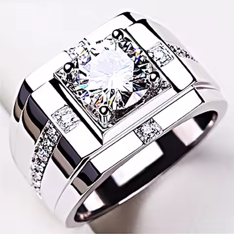 New Arrival Men Ring Adjustable Hot Selling Fashion Crystal Cross Square Pattern Ring S925 Silver For Boyfriend Anniversary Gift