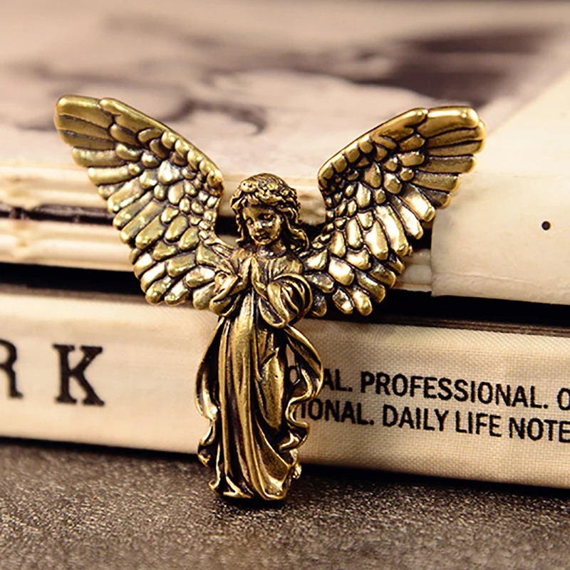 1 قطعة النحاس خمر المباركة الحارس الملاك التماثيل المنمنمات سطح المكتب الحلي جميل تمثال صغير ديكور المنزل الحرف