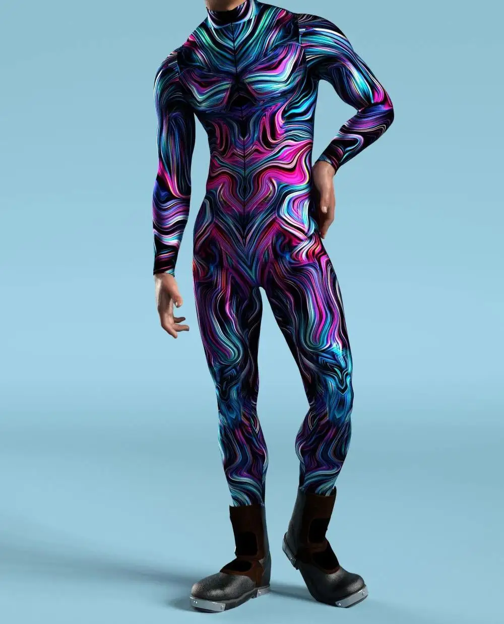 Mehrfarbige Coole Männer ​ ​ Performance-Jumpsuit, Rollenspiel-Strumpfhose, Steampunk-Kostüm, Party-Mechaniker-Strumpfhose, Radsport-Bodysuit – Detail 14