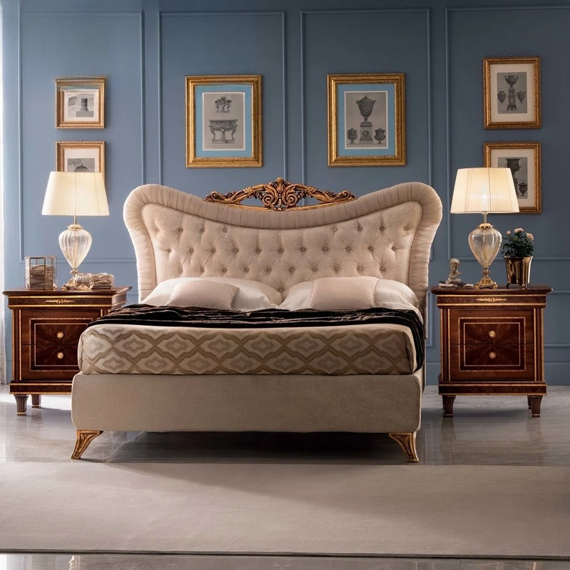 European master , neoclassical fabric bed, 1.8 meters 2 meters birch carved wedding bed, light luxury princess bed furniture