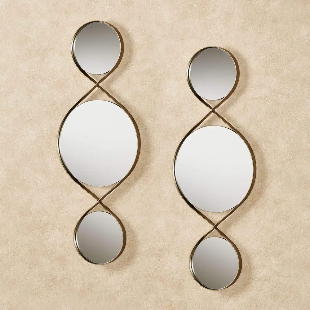 Transitional Allegra Mirrored Wall Art Gold Metal and Glass 10