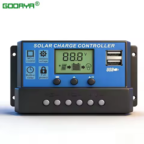12V/24V 100A Solar Charge Controller AutoSwitch LCD Display with Overcharge/Short Circuit Protection for RV Boat Off-Grid System