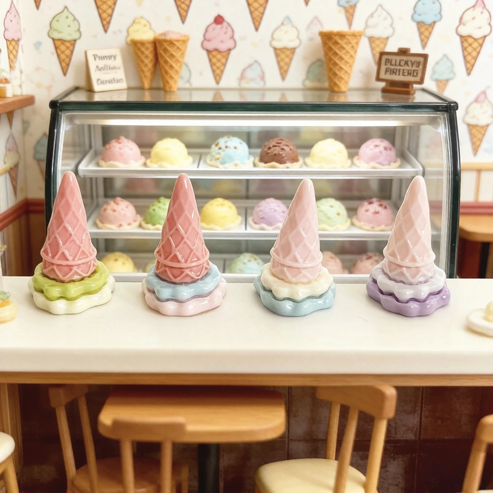 Kawaii 3D Ice Cream Cone Resin Cabochon DIY Accessories for Keychain Doll House Kitchen Decor Miniature Craft