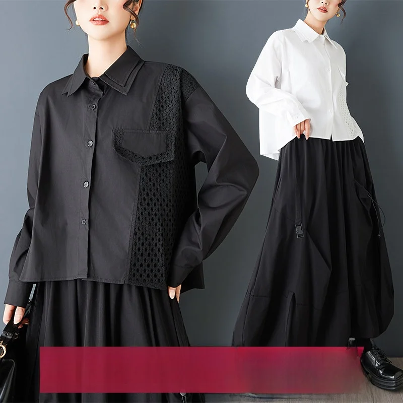 Faionable Loose Me Patchwork irt Onregelmatig Casual Japanse Sle Veelzijdige individuele top Enkele knop Dames irt