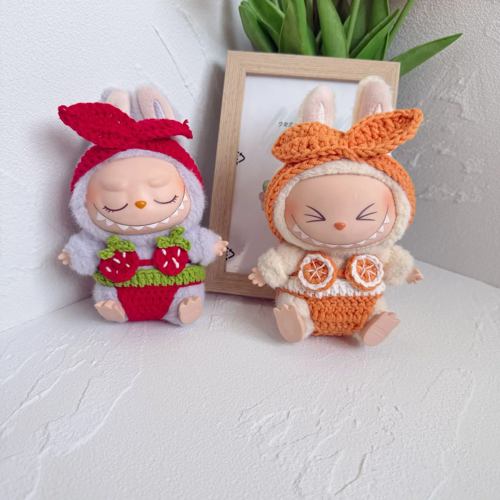

For Labubu Fruit Bikini Handmade Headband Bra Underwear 3 Pieces Set Mini Plush Doll Summer Swimsuit Fashion Doll Accessories