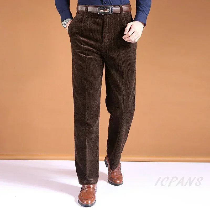 Men Trousers Straight Thick Warm Autumn Winter Men Pants High Waist Mens Pants Plus Size 40 42 44 46