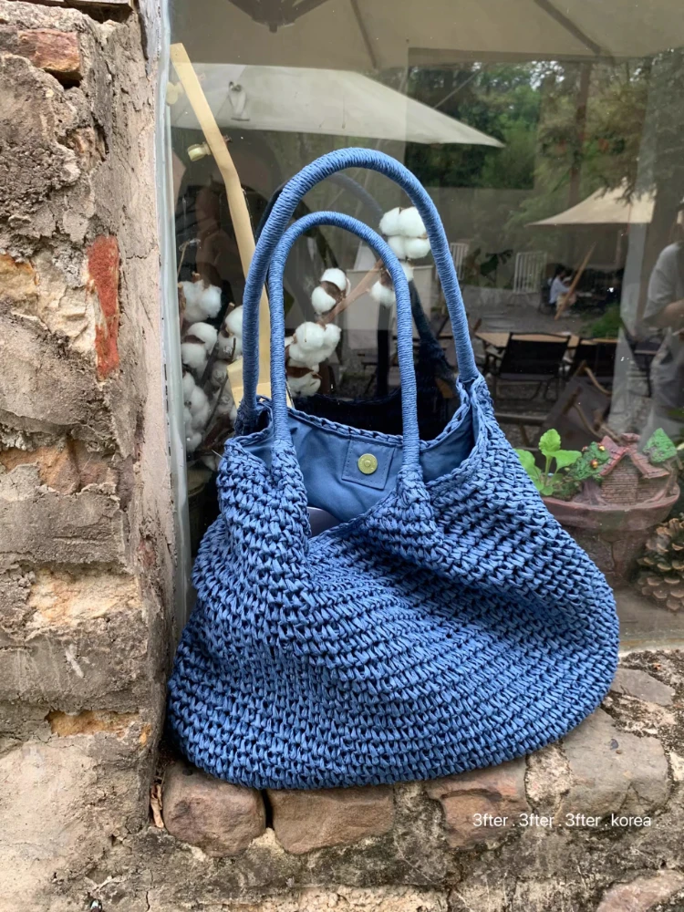 New Woven Bag, Straw Mesh Tote Bag, Beach, Shoulder Bag, Hobo Women, Foldable Large Capacity, for Holiday.