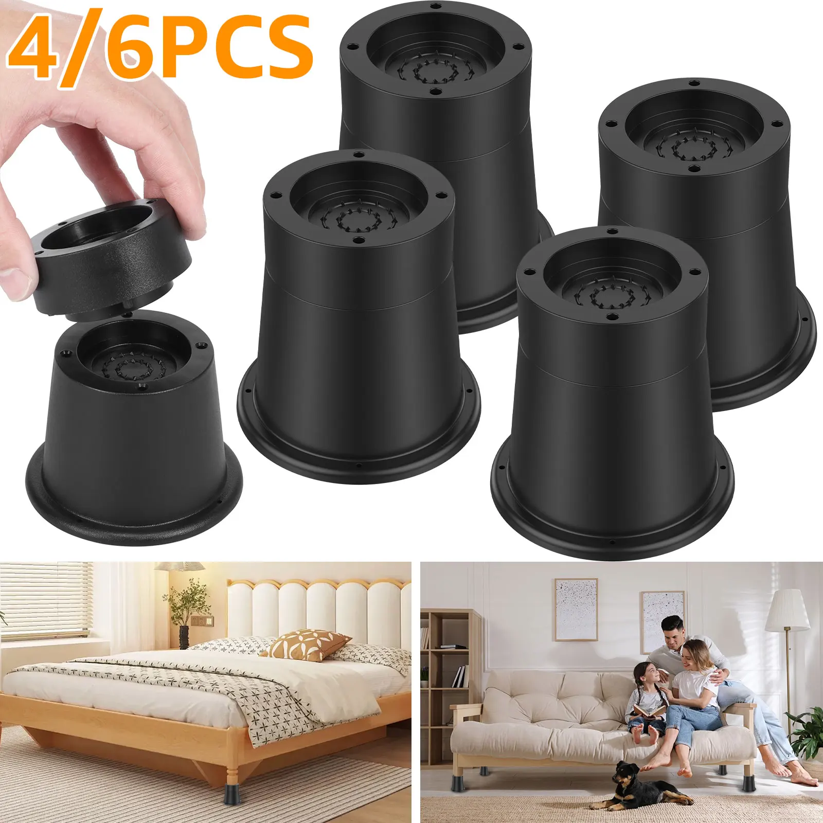 4pc Round Furniture Foot Furniture Riser Heavy Duty Bed Elevator Non Skid Floor Protector Couch Raisers ofa Tables Bed Accessory