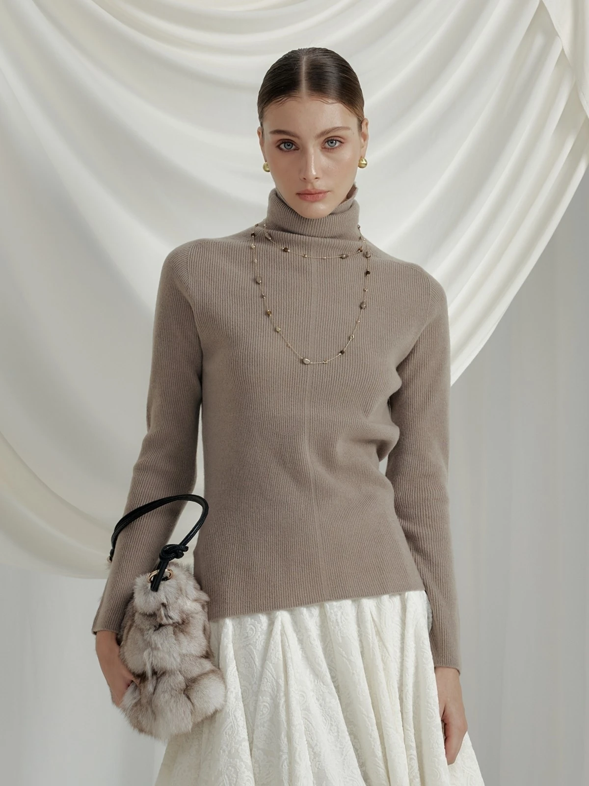 

Женский облегающий топ из чистой шерсти с высоким воротником, вязаный, с длинными рукавами, теплый, однотонный, верхняя одежда