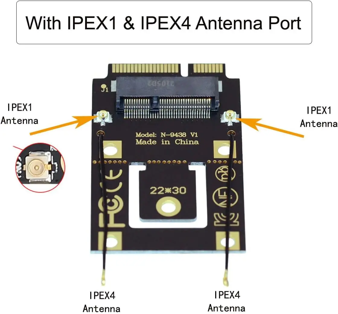 M.2 Key-A/E WiFi Riser Card to Mini PCI-E 68Pin Host PCI Express Converter Adapter for 9260 8265 AC WiFi Bluetooth Wireless Card