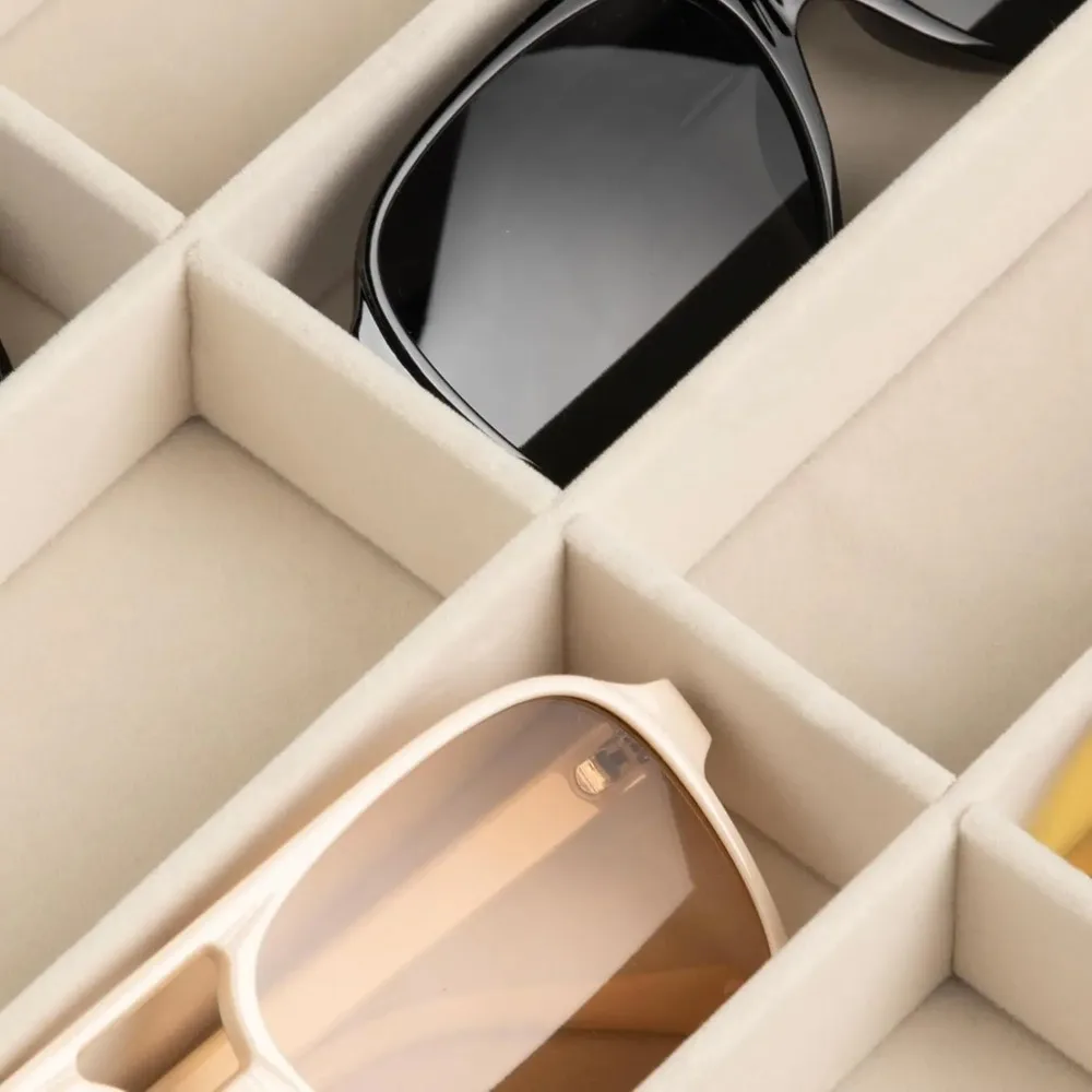 Jewelry Organizer Tray Velvet Storage Box 8 Compartment Stackable Display Tray for Glasses Watches Rings Accessories Holder