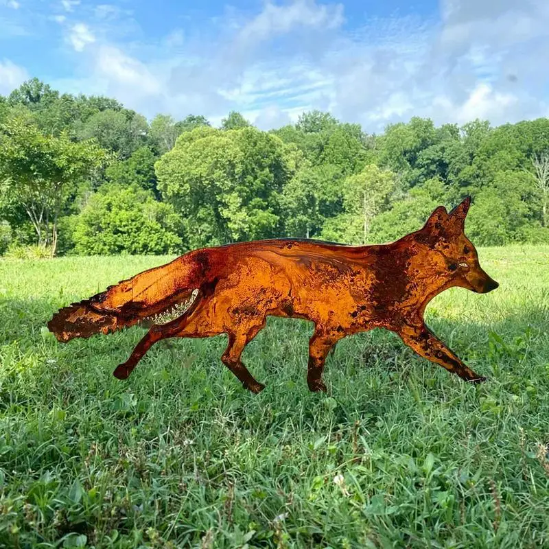 Animal Garden Stakes Metal Art Sneaky Rustic Metal Fox Garden Decoration Stakes Realistic And Cute Animal Yard Decoration Stakes