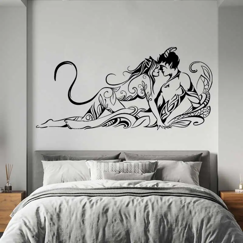 Woman Cat and Devil Wild Husband and Wife Abstract Wall Sticker Couple Love Home Bedroom Modern Fashion Art Decorative Sticker