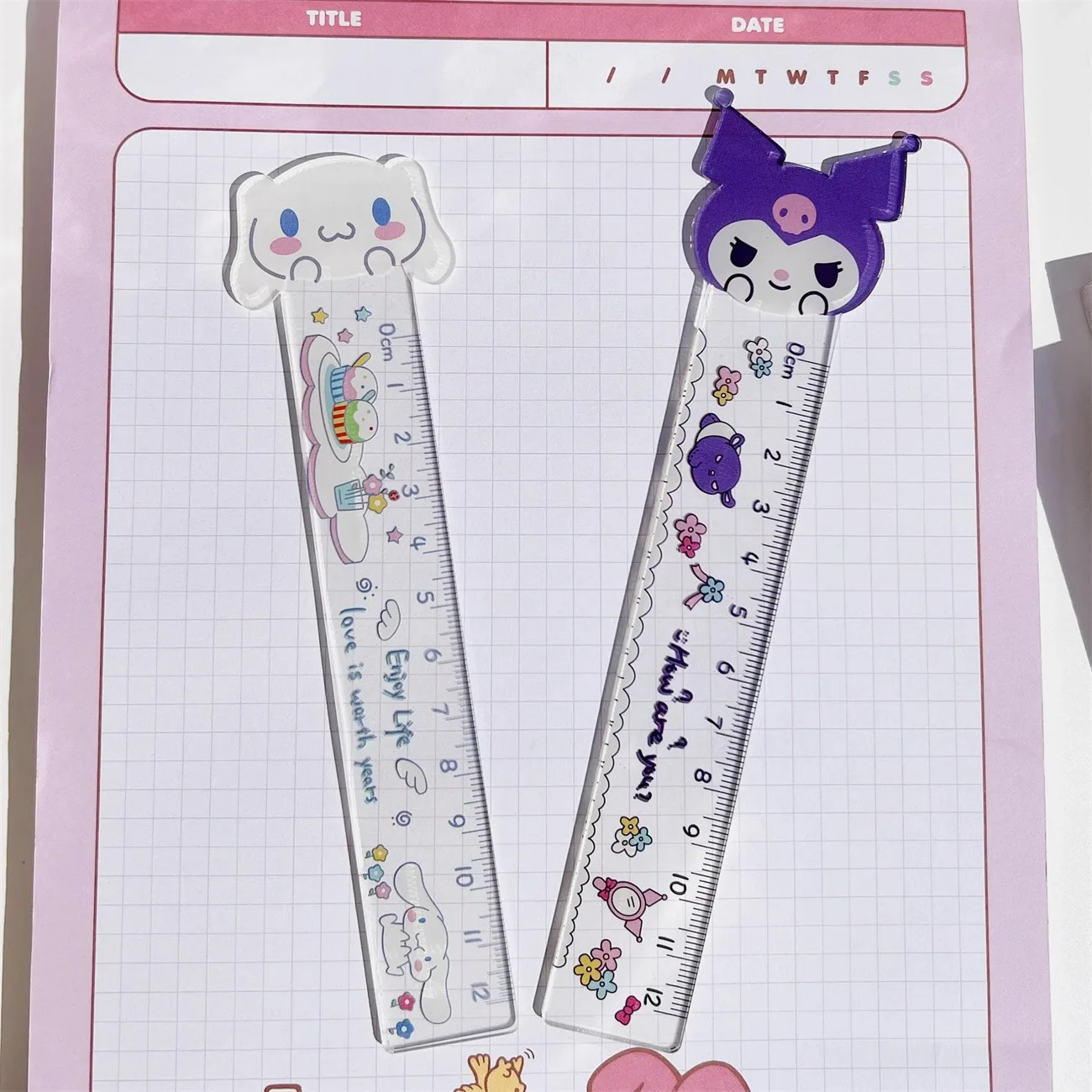 12cm Cute Sanrio Ruler Cartoon Cinnamonroll Kuromi My Melody Transparent Ruler Primary School Student Stationery Measuring Tool