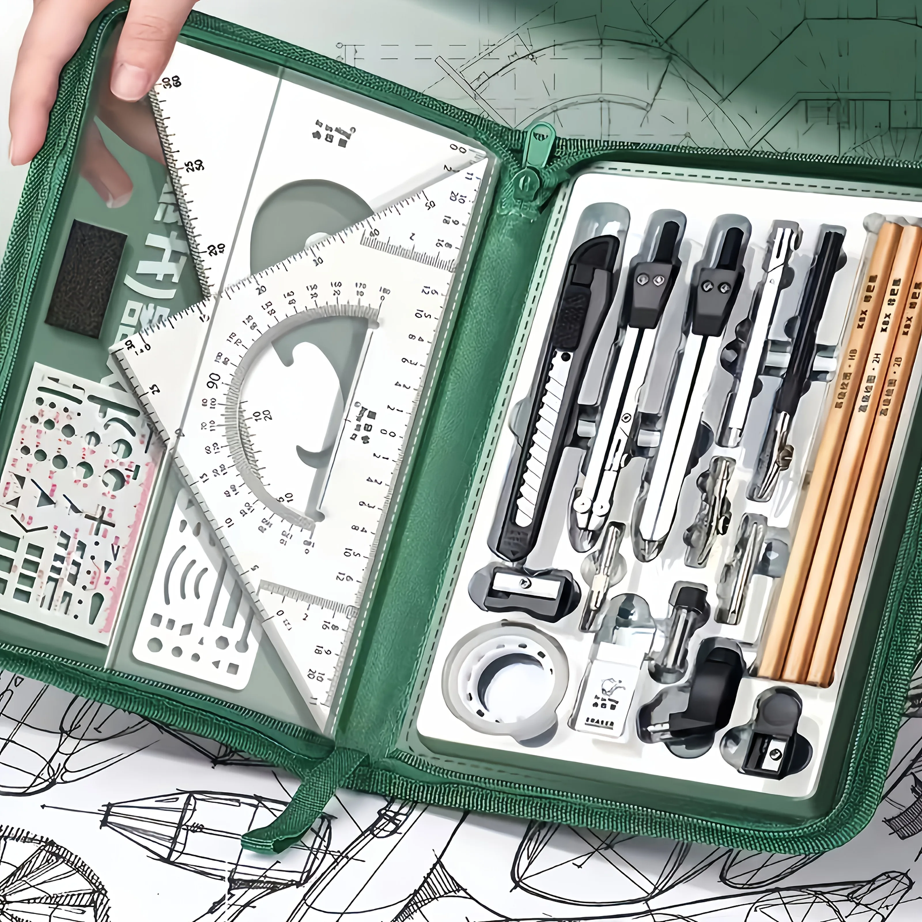 27 pieces (large) a precision measuring instrument set, durable plastic structure, essential for CAD, physics and technical draw