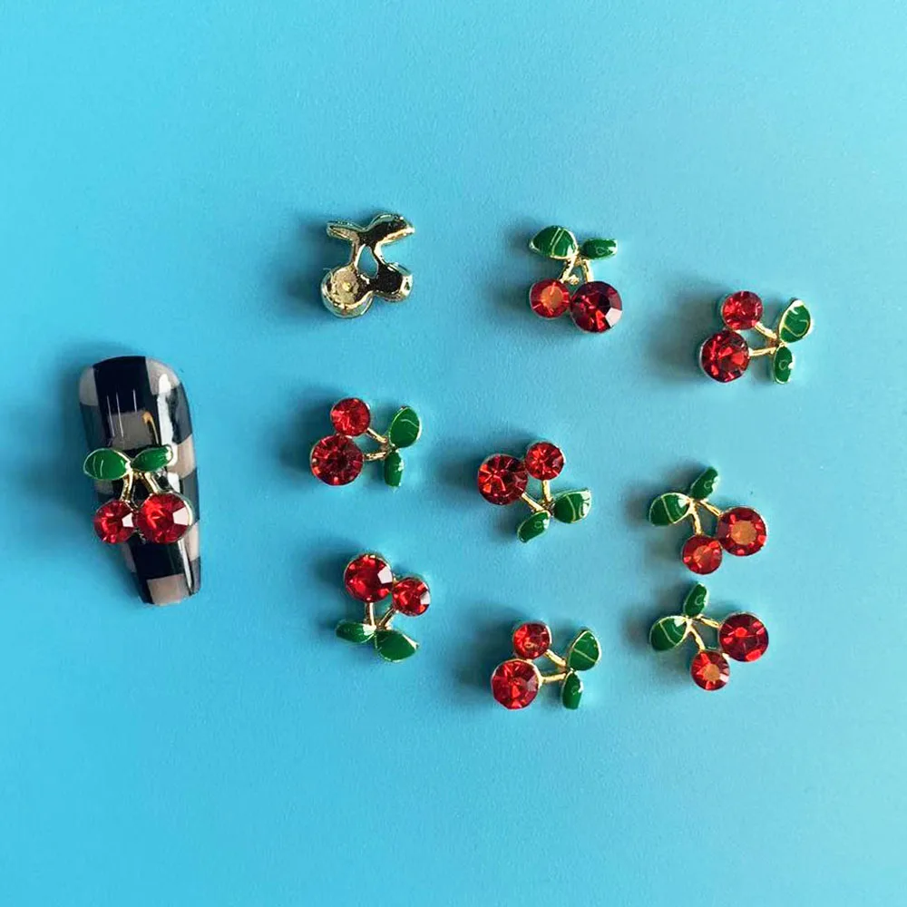 

10pcs Cherry Blossom Nail Art Charms 3D Kawaii 6MM/8MM Pink Red Cherry Studs Shiny Nail Rhinestone Decor DIY Nail Crafts Jewelry