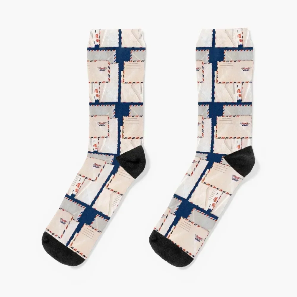 Vintage Air Mail Socks man kawaii Ladies Socks Men's