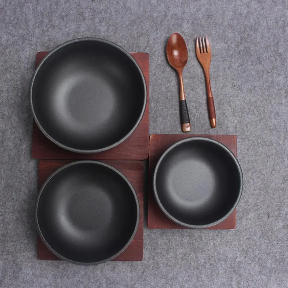 Cuenco de hierro fundido grueso, cuenco de piedra coreano para Bibimbap, cocina de inducción con bandeja
