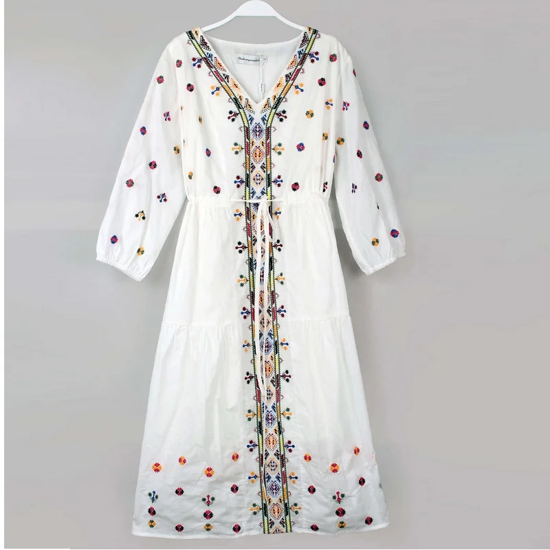 Mini robe de plage en coton pour femmes, Vintage, broderie florale, décontractée, ample, style Boho, à lacets, Sexy, à la taille, robe de soirée, été, 2022