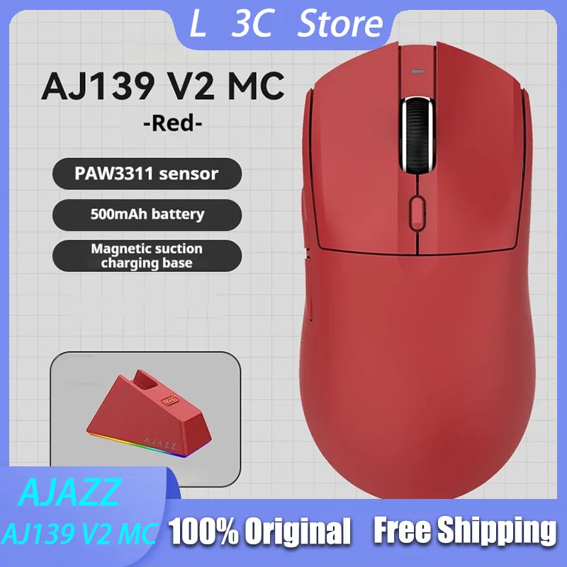 

Беспроводная мышь AJAZZ AJ139 V2 MC, трехрежимная Bluetooth PAW3311, 66 г, 500 мАч, легкая игровая мышь, индивидуальный аксессуар для геймера