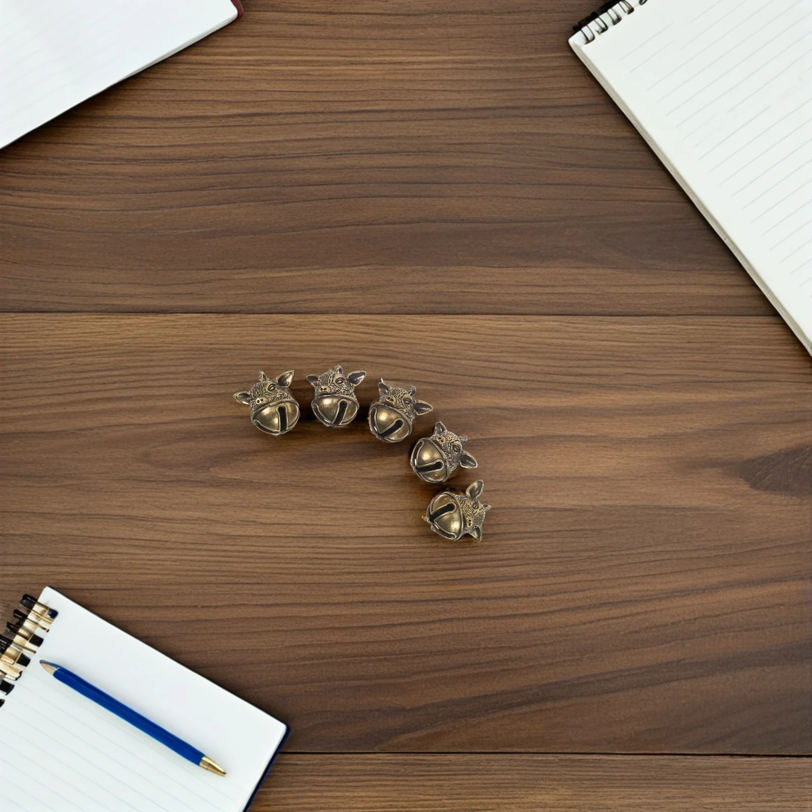 

5Pcs Brass Pig Head Bells Zodiac-Themed Keychain Backpack Decorative Bell Pendants for DIY Crafts Bell for Bags