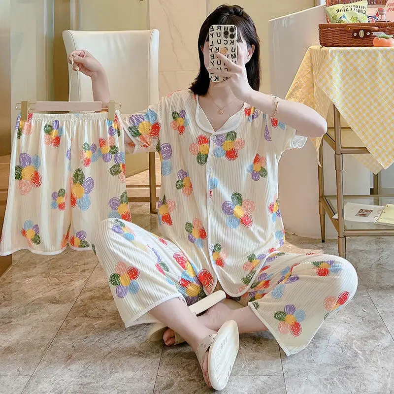 

Kawaii Anime Cartoon Women's Soft Short Sleeve Pajamas Sets Lightweight Comfort Sweet Casual Woman Clothing Female Sleepwear