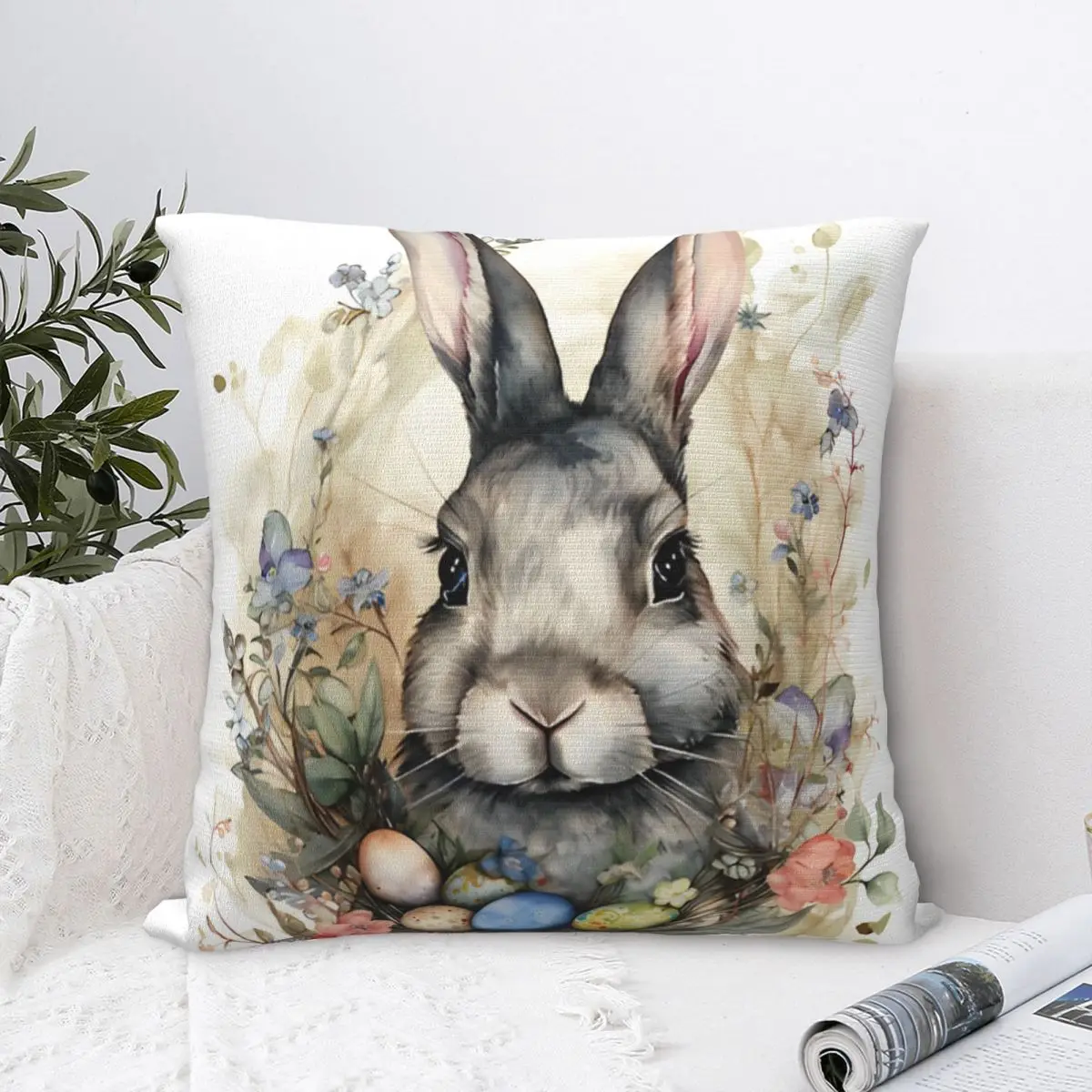 

Easter Bunny Egg Cute Pillow Case Cute Funny Pillow Cover Square Custom DIY Cushion Cover Pillowcases For Living Room Chair