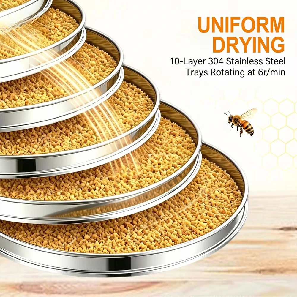 220V Bee Pollen Dehydrator 4Kw Heating Power Rotary Trays Bee Pollen Drying Machine Beekeeping Processing Equipment