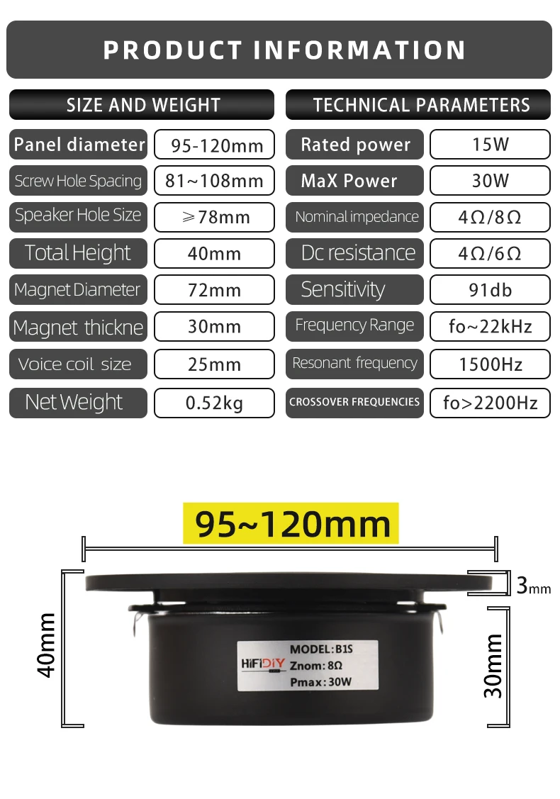 Hifidiy Sống 4 ~ 4.5 Inch Tweeter Loa Đơn Vị Lụa Đen Màng 4/8OHM 30W Atreble Loa B1S-95/100/103/104/108/110/116Mm
