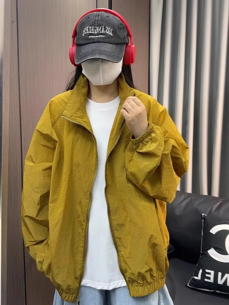 

Желтая легкая мужская летняя куртка Dopane с воротником-стойкой для активного отдыха, быстросохнущая, спортивная, в американском стиле, модная, с защитой от солнца