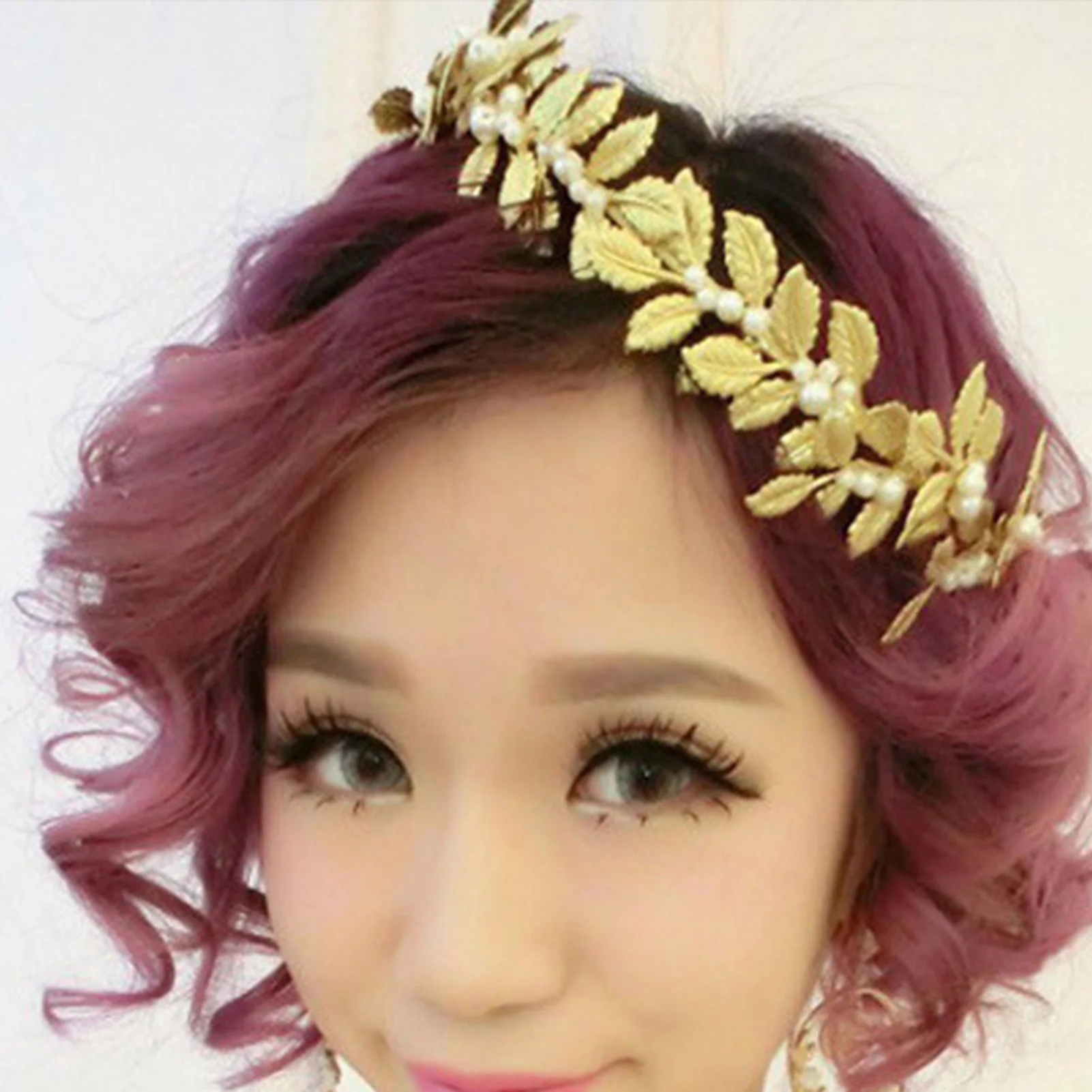 Gold-Plated Leaf Alloy Headband Handmade Hairband with Alloy Leaves for Women Hairstyle Making Tool