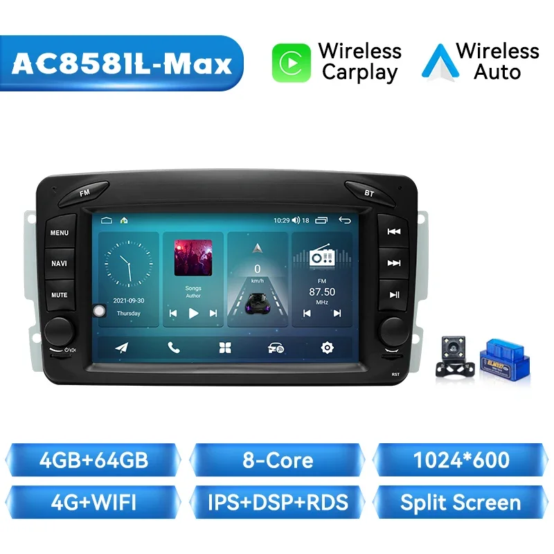 Draadloze Carplay Auto Mutimedia Speler Voor Mercedes/Benz/W209/W168/M/Ml/W208/W463/Viano/W639/Vito/Vaneo Android 14 4G Wifi