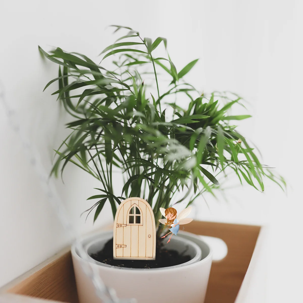 

20Pcs Wooden Elf Door Window Engraved Unpainted Creative Garden Decoration Miniature Adornment Durable Texture