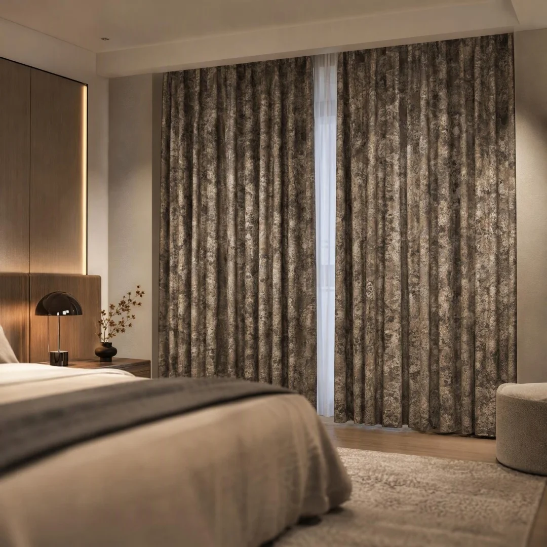 Black‑Grey Marble Texture Blackout Curtain,Modern Luxury Thermal Window Drapes for Bedroom Living Room Home Decoration
