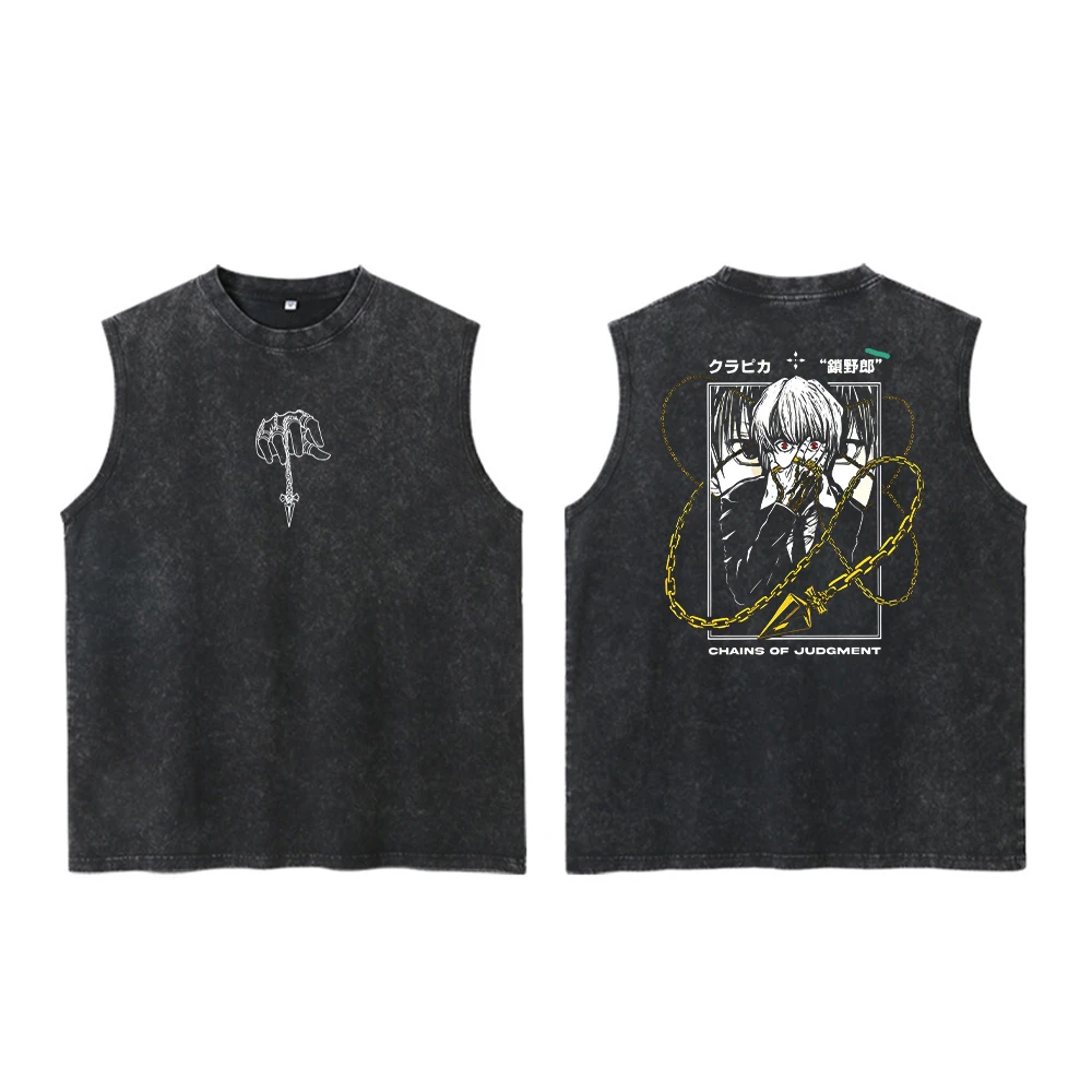 Anime Hunter X Hunter Acid Vest 100% Cotton Printed Sleeveless Retro Gothic Harajuku Style Black Performance Clothes Unisex view 3