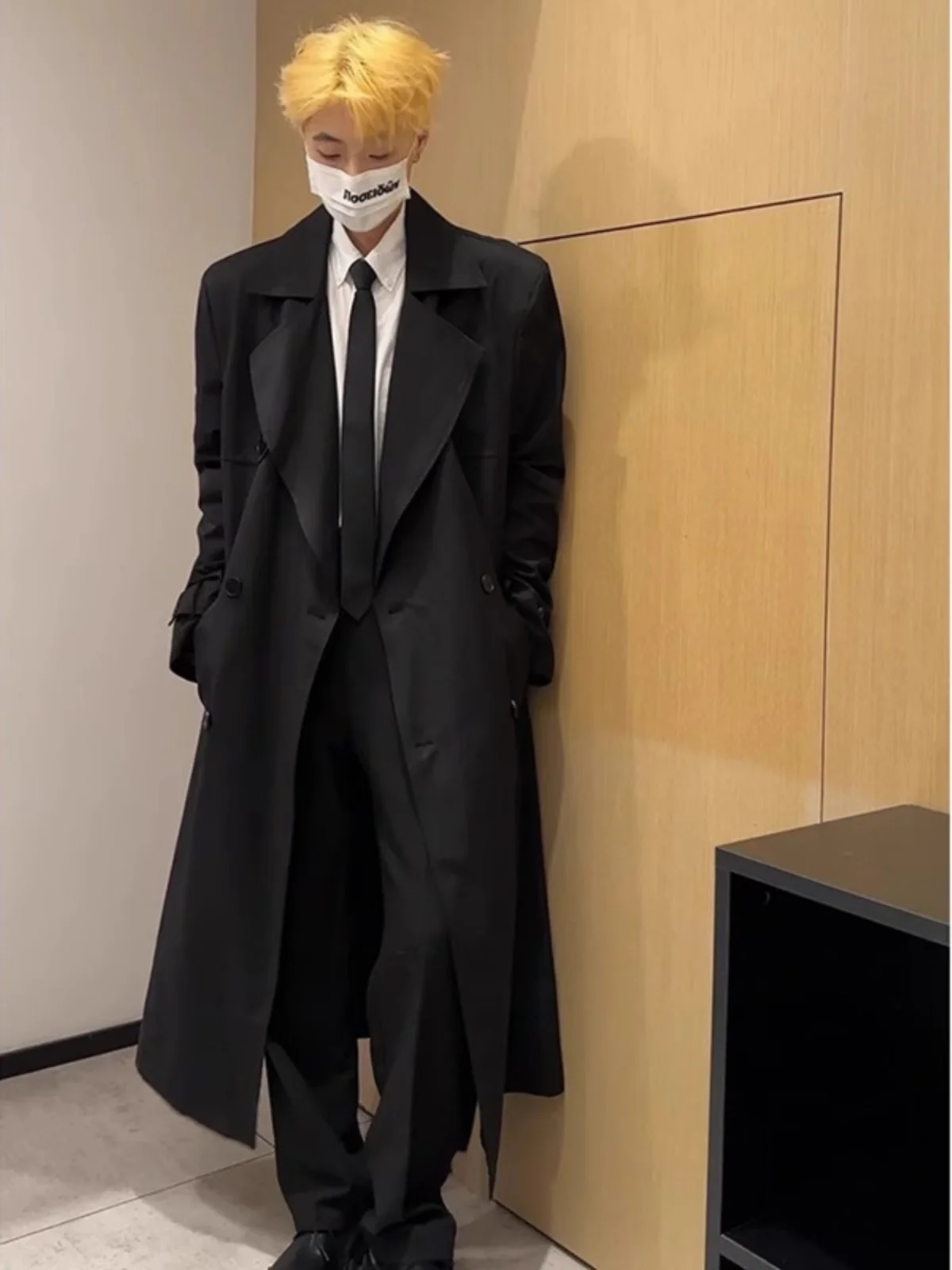 

lectual Men's Long Coat Autumn Winter Sli Briti Sle Haome Windbreaker Youth Trendy Flap ket Double Button