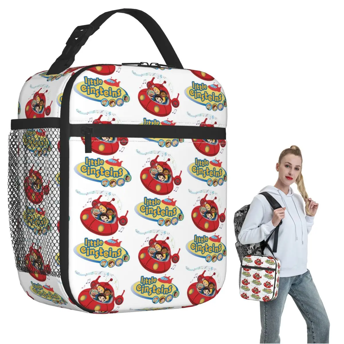 Engraçado Little Einsteins Roupas Little Einsteins Carro Isolado Lancheira para Mulheres Crianças Portátil Caixa de Alimentos Lancheira Térmica Tote