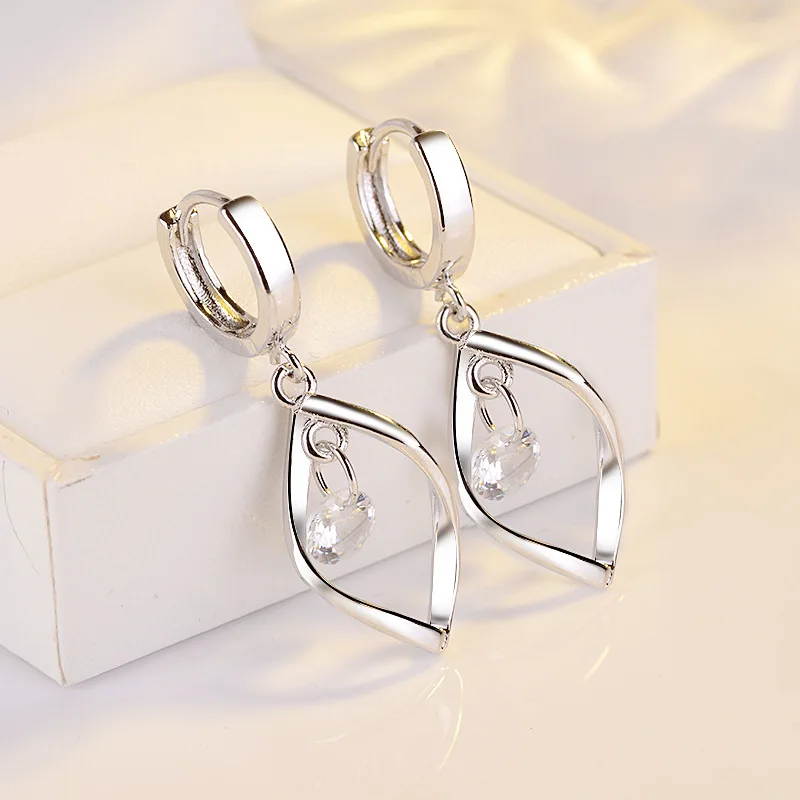 S925 Pure Silver Rotating Love Drop Earrings for Women Medium Long Length with Bare Zircon Stones Trendy Minimalist Ear Jewelry