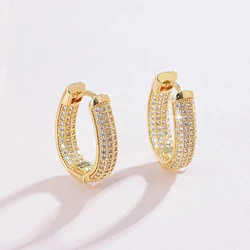 Shiny double inlaid zircon hoop earrings Female original design delicate elegant luxury fashion jewelry earrings