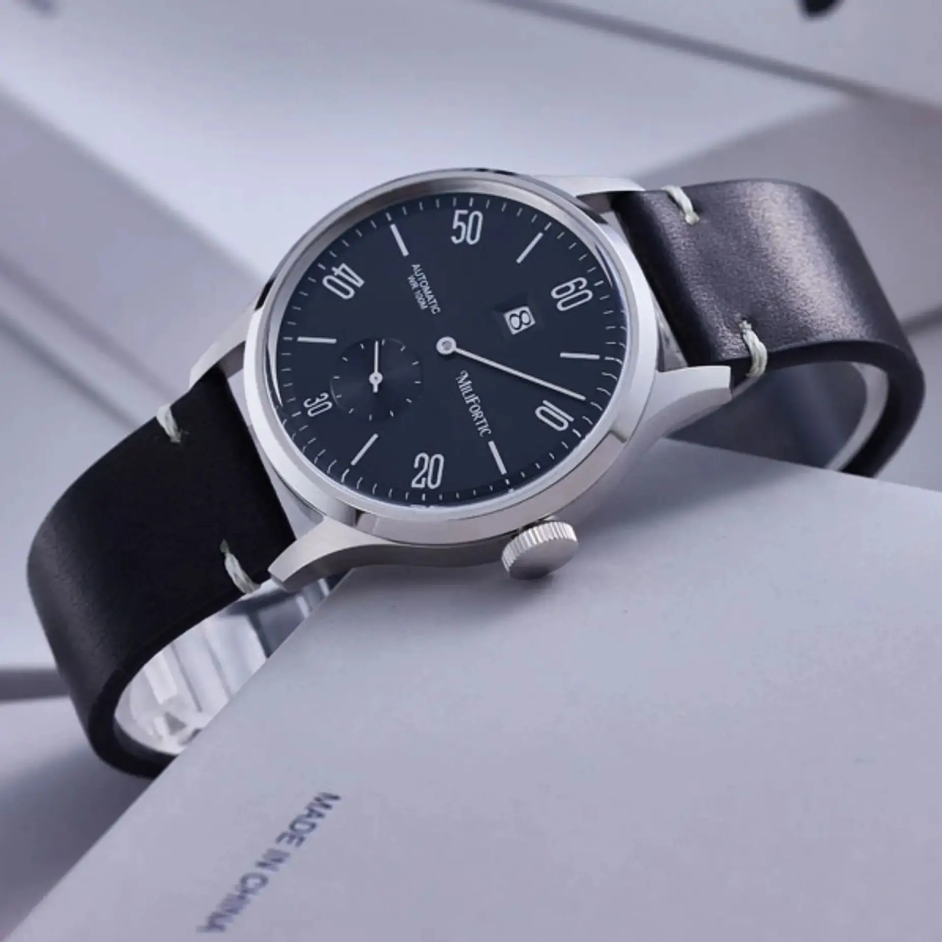 Relógio Automático Masculino Milifortic Pilot 38mm com Hora Saltante, Relógio Mecânico com Espelho de Safira ST17 Mov e Pequeno Mostrador de Segundos