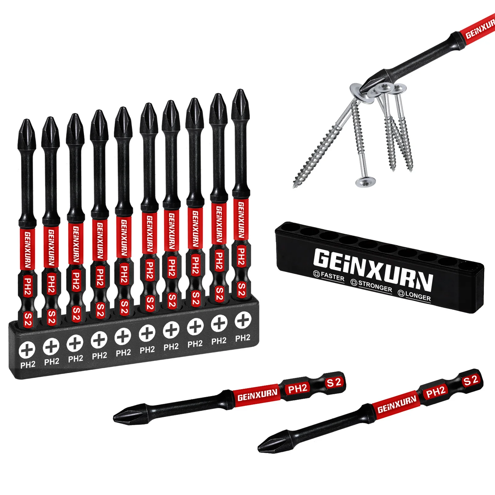 

Geinxurn 3 Inches Impact Magnetic #2 Phillips Screwdriver Bit Set，S2 Alloy Steel with Storage Organizer