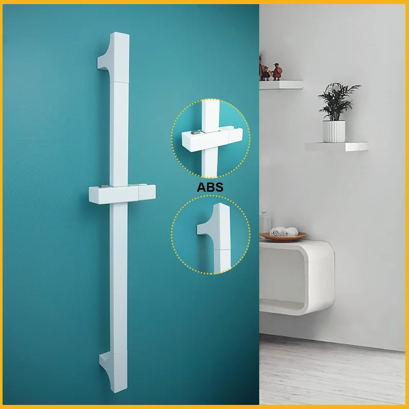 Wall-Mounted Stainless Steel Shower Lift Rod Adjustable Slide Set Brass Rectangular Handheld Spray Head Simple White