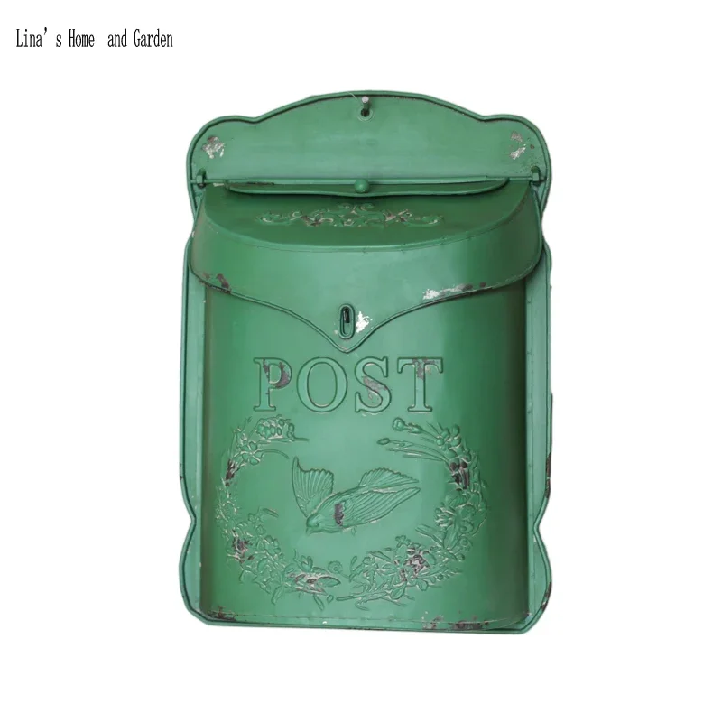 Decorative Aged Shabby Chic Metal Wall-Mounted Embossed Post Mail box